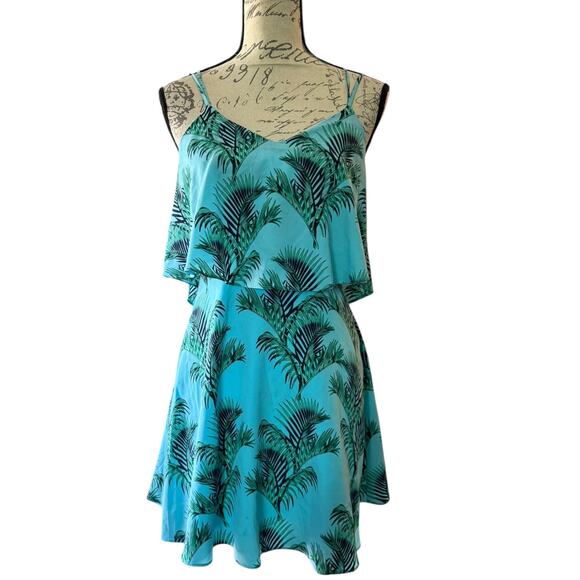 CeCe By Cynthia Steffe Blue Tropical Palm Tree Dress Size 0 - Picture 1 of 4